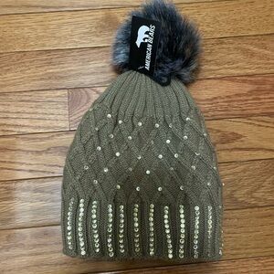 Brown Knit Hat with Pom Pom